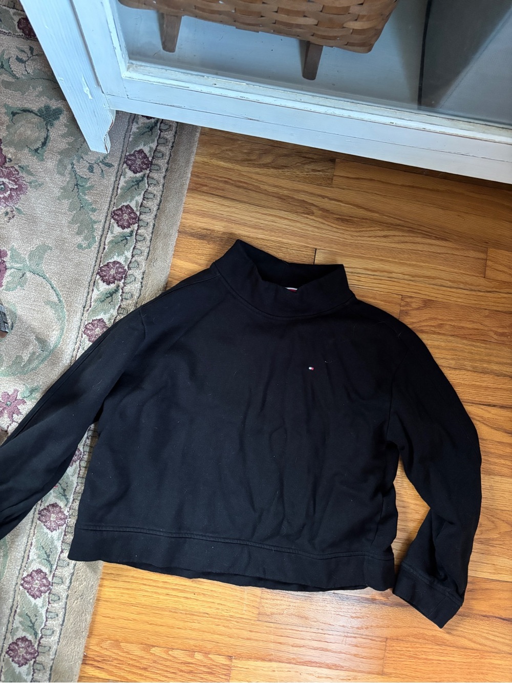 Tommy Hilfiger Black Mock Neck Pullover with Flag Trim